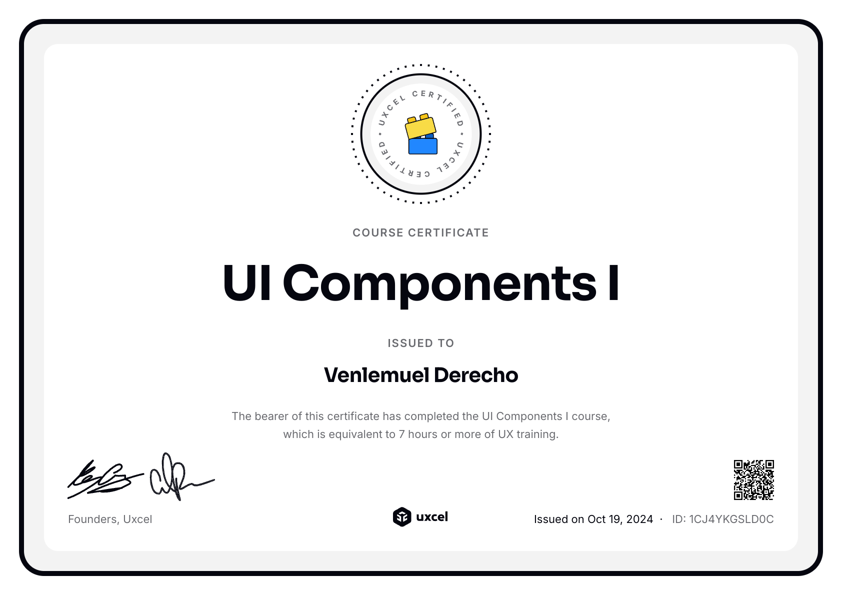 Venlemuel Derecho's certificate